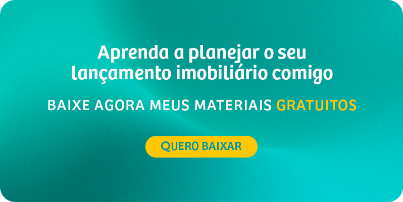 Banner promocional com CTA para download de materiais gratuitos focados em estratégias de lançamento imobiliário.